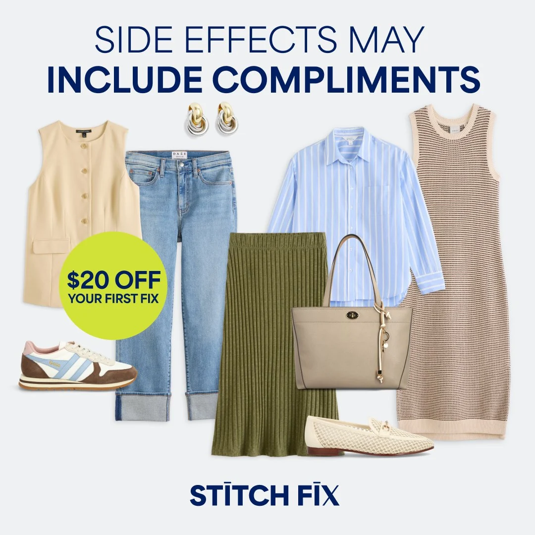 Side effects may include compliments: a flat lay of spring pieces with the $20 off badge.